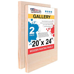 U.S. Art Supply 20" x 24" Birch Wood Paint Pouring Panel Boards, Gallery 1-1/2" Deep Cradle (Pack of 2) - Artist Depth Wooden Wall Canvases - Painting Mixed-Media Craft, Acrylic, Oil, Encaustic