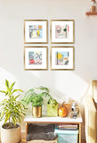 ArtbyHannah 4 Pack 12x12 Geometric Framed Wall Art Decor with Gold Picture Frame and Abstract Prints Artwork for Wall or Home Decoration