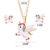 316 Stainless Steel Cute Enamel Wings Unicorn Pendant Necklace Stud Earrings Set for Girls Kids