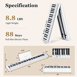 Costzon 88-Key Foldable Digital Piano Keyboard, Full Size Semi-Weighted Keyboard, Portable Electric Piano w/Lighted Keys, Support USB/MIDI, Speakers, Sustain Pedal & Carrying Bag for Beginner (White)