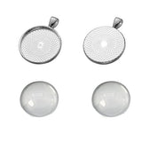 Miraclekoo 20 Set Silver Plated Round Bezel Pendant Trays with Glass Dome Tiles Cabochon 25 mm