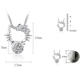 Yihua_Store Cute Real 925 Sterling Silver Cat Pendant Necklace Rhinestone Ball Pendant
