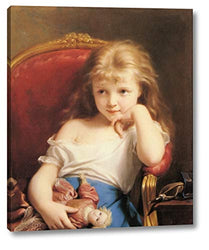 Young Girl Holding a Doll by Fritz Zuber-Buhler - 18" x 22" Gallery Wrap Giclee Canvas Print - Ready to Hang
