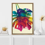 SIGNWIN Framed Canvas Wall Art Multicolor Rainbow Tropical Monsteras Leaves with Yellow Botanical Plants Watercolor Abstract Modern Colorful for Living Room, Bedroom, Office - 16"x24" inches