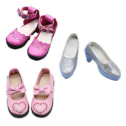 Fully 3 Pairs PU Leather 7.8cm/3" Long Doll Shoes with Ankle Strap Fits Mini 1/3 23 Inch BJD Dolls (C, Fits for 1/3 23 Inch BJD Dolls)