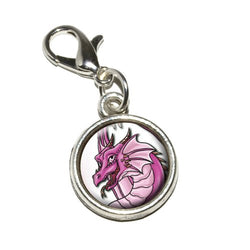Graphics and More Happy Pink Dragon Cute Fantasy Medieval Antiqued Bracelet Pendant Zipper Pull
