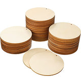 200 Pieces Unfinished Blank Wood Circle Pendants Round Disc Circle Wood Pieces Round Wooden Disk with Hole Small Wooden Pendant for Craft Decoration Embellishment (Diameter 4 Inch, Aperture 0.12 Inch)