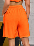 Romwe Women's Casual Dragon Print Drawstring High Waist Track Shorts with Pockets Bright Orange S