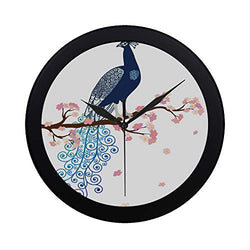 Modern Simple Art Peacock On Blossom Tree Ornamental Style Pattern Wall Clock Indoor Non-ticking