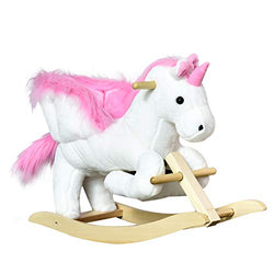 Qaba Kids Wooden Plush Ride-On Unicorn Rocking Horse Chair Toy with Sing Along Songs