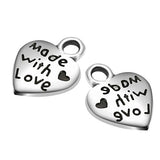 100 Pcs Love Heart Charm Made with Love Letter Carving Pendant Jewelry Making Accessories