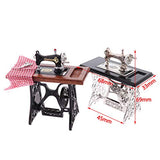 2PCS 1:12 Dollhouse Mini Furniture Sewing Machine with Scissors for Doll House Decor Retro Furniture Doll Home Life Scene Ornament Kid Pretend Toys