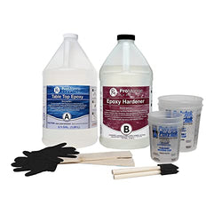 Pro Marine Supplies Crystal Clear Table Top Epoxy Bundle with Mixing Supplies Kit | 1-Gallon Clear Epoxy Resin Kit with Mixing Cups, Stir Sticks, Brushes, and Gloves | DIY Art Resin Supplies