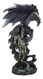 Ebros Large 23.5" Tall Ancient Black Ghost Dragon Guarding Castle Rampart ATOP A Rocky Cliff by River Bank Statue Mythical Fantasy Dungeons and Dragons Home Decor Mantelpiece Centerpiece Figurine