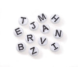 Darice 72 Piece Round Alpha Beads, White with Black Lettering, 10 mm