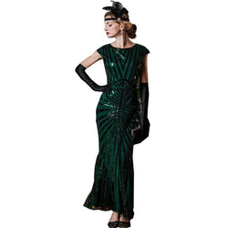 Women 1920s Gatsby Flapper Dresses Sequin Mermaid Formal Long Plus Size Evening Gown Dress… (Green, M)
