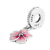 CKK Charm Gradient Pink Flower Dangle Pendant Beads 925 Sterling Silver Fit Pandora Bracelets