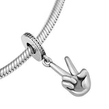 CKK V Hand Sign Charm Fits Pandora Bracelet Authentic 925 Sterling Silver Beads for Jewelry