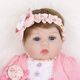 ENA Reborn Baby Doll Realistic Silicone Vinyl Baby Pink Hairband Girl 16 inch Weighted Soft Body Lifelike Doll Gift Set for Ages 3+(Pink Hairband)