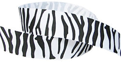 HipGirl Printed Grosgrain Zebra Ribbon, 5-Yard 7/8-Inch, White/Black