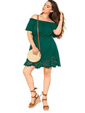 Romwe Women's Plus Size Off The Shoulder Hollowed Out Scallop Hem Party Short Dresses Green 0X Plus