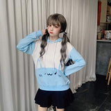 Bunny Hoodie Kawaii Print Loose Casual Pullover Hoodie Tops (Blue, M)