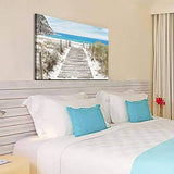 Beach Boardwalk Canvas Wall Art: Seascape Picture Coastal Painting Print for Living Room ( 45'' x 30'' x 1 Panel )