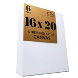 MILO | 16x20" Stretched Artist Canvas Value Pack of 6 | Primed Cotton Large Art Canvas Set for Painting | Ready to Paint Art Supplies | 6 White Blank Canvases