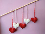 Miniature Hearts Set, Crochet Valentines Day Favor Ornament, Handmade Garland