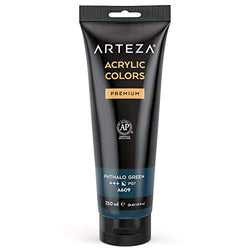 ARTEZA Acrylic Paint, Phthalo Green Color 8.45 oz/250 ml Tube, Rich Pigment, Non Fading, Non Toxic, Single Color Paint for Artists, Hobby Painters & Kids