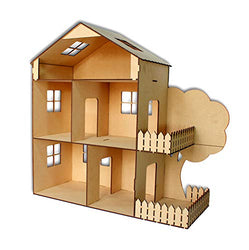 StonKraft Wooden 3D Puzzle Doll House - Home Decor, Construction Toy, Modeling Kit, School Project - Easy to Assemble (Doll House Plain)