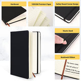 EUSOAR Notebook Lined, 1 Pack A5 5.5"x8.3" 192 Pages Black Faux Leather Hardcover College Ruled Subject Journal Notebook with Back Pocket, Sketchbook Notepad Memo for School Work Travel Diary Writing