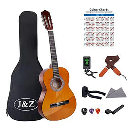 Beginner Classical Acoustic Guitars 36 Inch 3/4 Size Kids Junior Guitar Guitarra Acustica Soft Nylon Strings With Chord Poster Bag Strap Tuner Hanger Strings Winder Picks Holder and Wipe