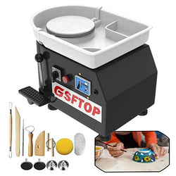 GSFTOP Pottery Wheel Pottery Forming Machine 25CM 350W Electric Pottery Wheel with Foot Pedal DIY Clay Tool Ceramic Machine Work Clay Art Craft (Black)