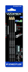 Staedtler Wopex 180HB9S1BK HB Premium Quality Pencils x 6, Sharpener and Rasoplast Eraser Set