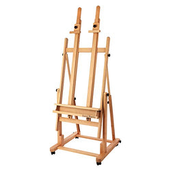 Creative Mark Saint Remy Wooden H-Frame Artist Studio Floor Easel Double Mast Adjustable Multi Angles to Flat for Small to Extra Large Canvas Paintings up to 60"w x 82" h - Oiled Beechwood