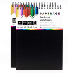 Paperage Sketch Pad, 2-Pack 8.5x11" Inch Hardcover Sketchbook, Top Spiral Bound, 80 Sheets (74lb) Acid Free Drawing Notebook for Artist Pro & Students (Black Cover)