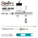Master Performance S58 Dual-Action Siphon Feed Airbrushes with 0.35 mm Tips, 3/4 oz. Bottles, Color Coated Cutaway Handles & Storage Case