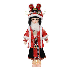 Chinese Style BJD Dolls 25cm 1/6 New Year SD Doll with Full Set Clotehs Wig Hat Makeup, Ball Jointed Can Rotatable Move