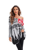 ellazhu Womens Long Sleeve Casual Sweatershirt Pullover Newspaper Painting Crewneck T Shirts GY269 Grey