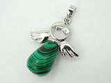 jennysun2010 29x37mm Natural Malachite Gemstone Angel Wing Teardrop Healing Pendant Charm Beads