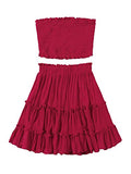 Floerns Women's 2 Piece Outfit Summer Tube Crop Top and Ruffle Skirt Sets Red-3 XS