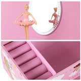 SONGMICS Unicorn Ballerina Jewelry, Music Box with Pullout Drawer, Ring Slots and Divided Compartments, 7.5”L x 4.3”W x 4.4”H, Pink