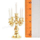 Odoria 1/12 Miniature Candlestick Candelabra with Candles Dollhouse Victorian Accessories, 5-arms Gold