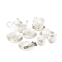 21-Piece Porcelain Ceramic Coffee Tea Gift Sets, Cups& Saucer Service for 6, Teapot, Sugar Bowl, Creamer Pitcher and Teaspoons.