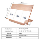 Large Artist Drawing & Sketching Board, 6-Position Adjustable Wood Drafting Table Easel, 24.8"L x 16.5" W (A2) Art Easel for Artist, Beginners, Students