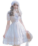 Smiling Angel Girls White Sweet Lolita Dress Princess Court Skirts Cosplay Costumes, Medium