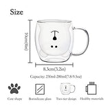 SHENDONG Cute Bear Mugs Set of 2 Cups Bear Tea Coffee Cup with Handle 8.5oz Milk Cup Double Wall Insulated Glass Espresso Cups Glass Gift for Birthday Valentine's Day and Office (2 Pack, White Brown)