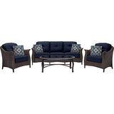 Hanover GRAMERCY4PC-NVY Outdoor Furniture Gramercy 4-Piece Wicker, Navy Blue Patio Seating Set