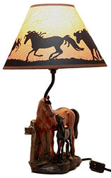 Ebros Gift Chestnut Horse Mare & Foal By Ranch Fence Desktop Table Lamp With Shade Home Decor